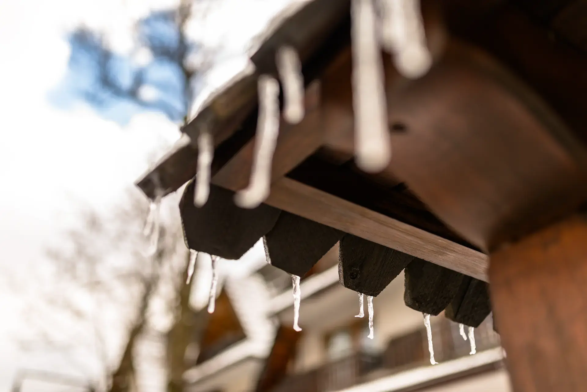 Ice dam on a roof edge in New York